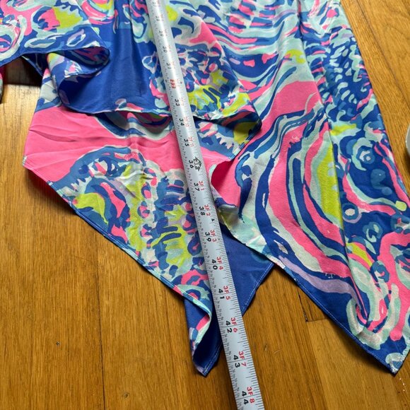 Lilly Pulitzer Size L NEW Blue Pink Kimi Silk Sleeveless Asymmetrical Hem Dress - Picture 12 of 16